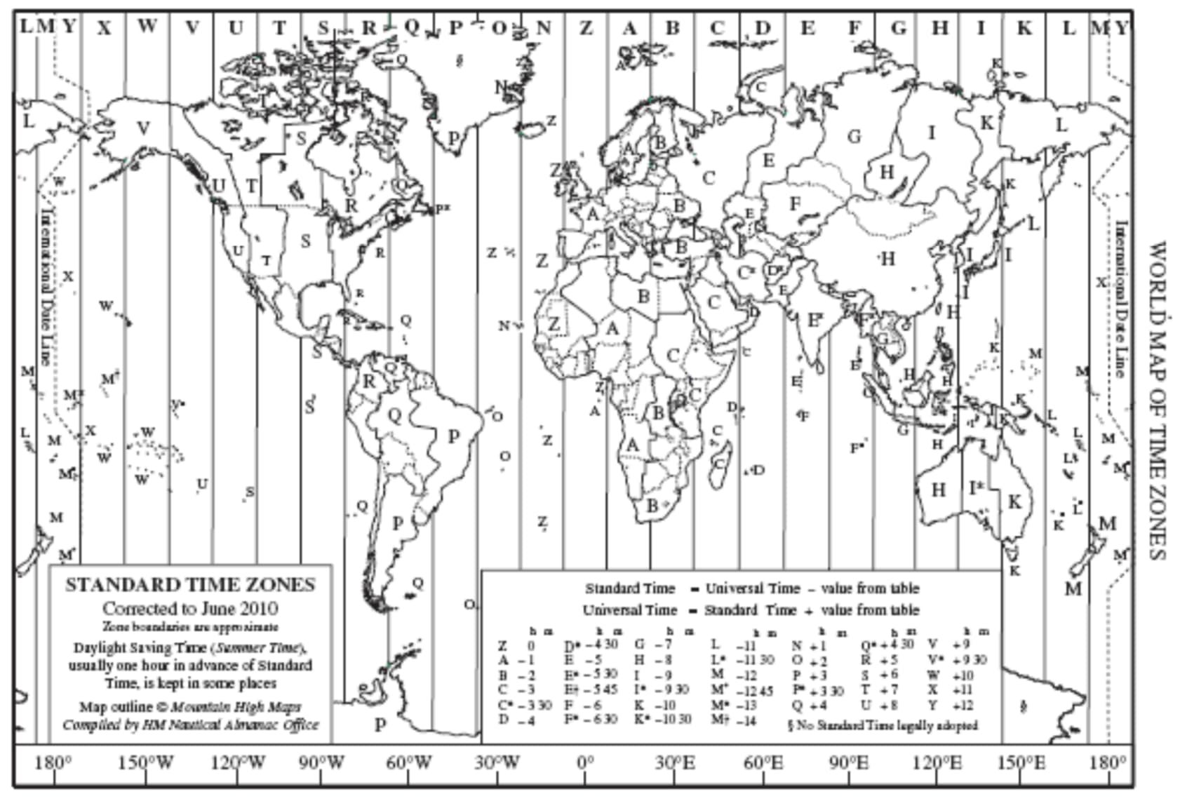 A map of military time zones from the ACP 121(I) standard