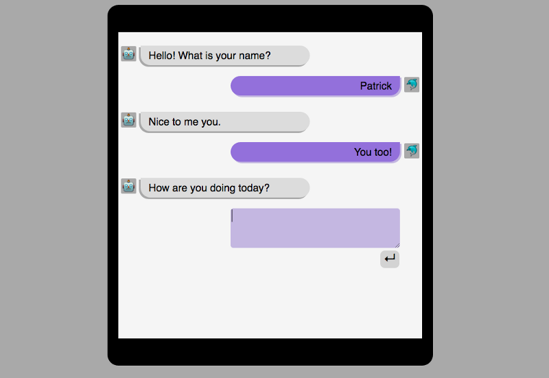A screenshot of a chatbot with a short conversation