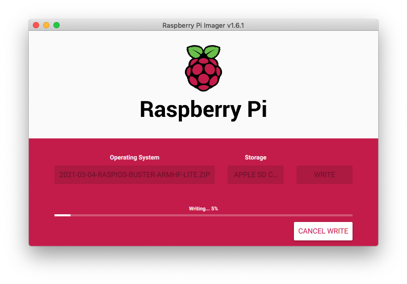 A screenshot of the Raspberry Pi Imager Tool