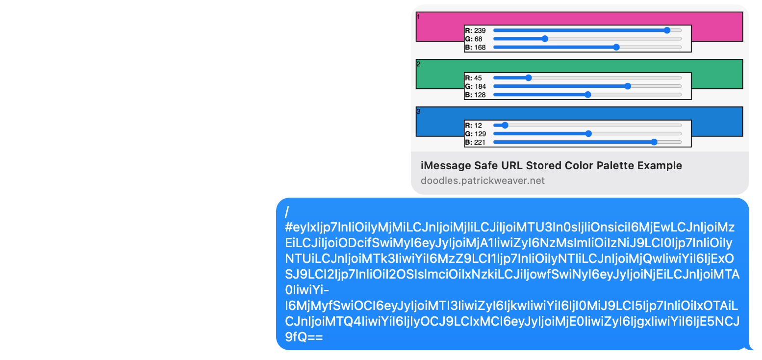 A screenshot of an iMessage conversation with a broken link because the separator is the 303rd character