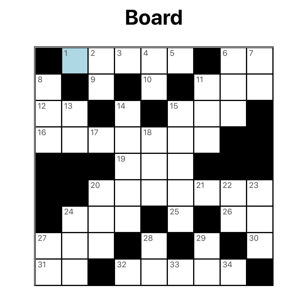 A screenshot of the crossword puzzle app with symmetrical squares blacked out