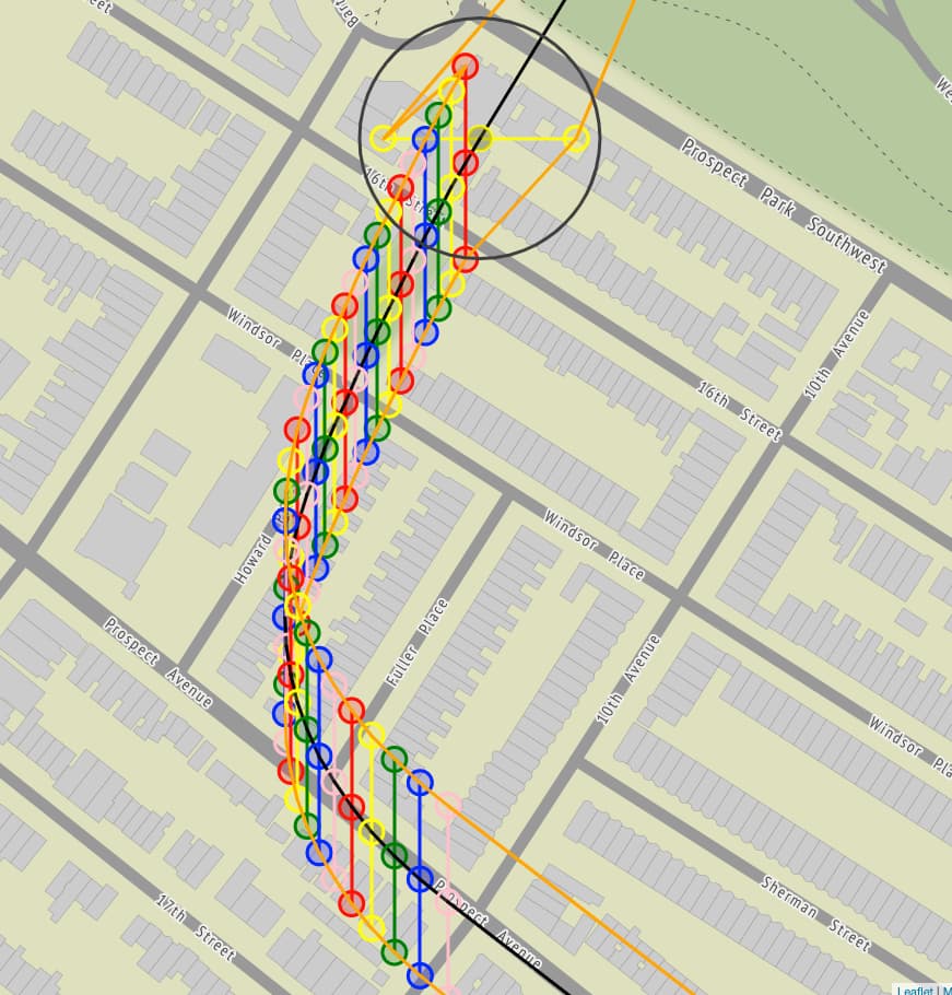 A screenshot of a prototype of my real-time subway map