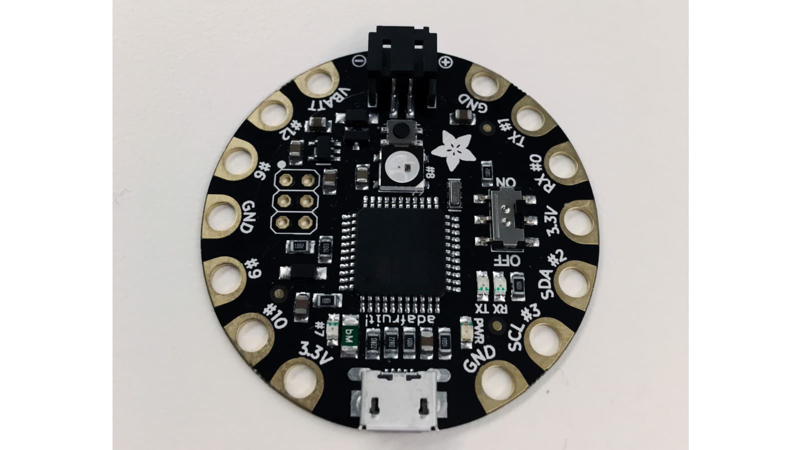 A photo of the Flora microcontroller
