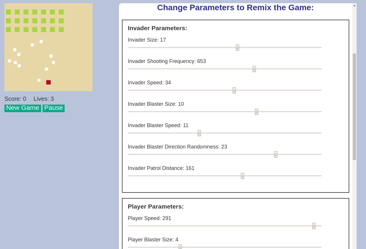 A screenshot of the control panel in the game